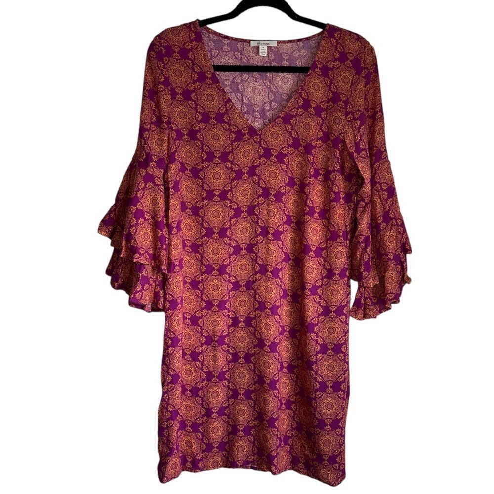 Ella Moss size‎ medium M flutter sleeve dress pink tiered paisley flounce shift